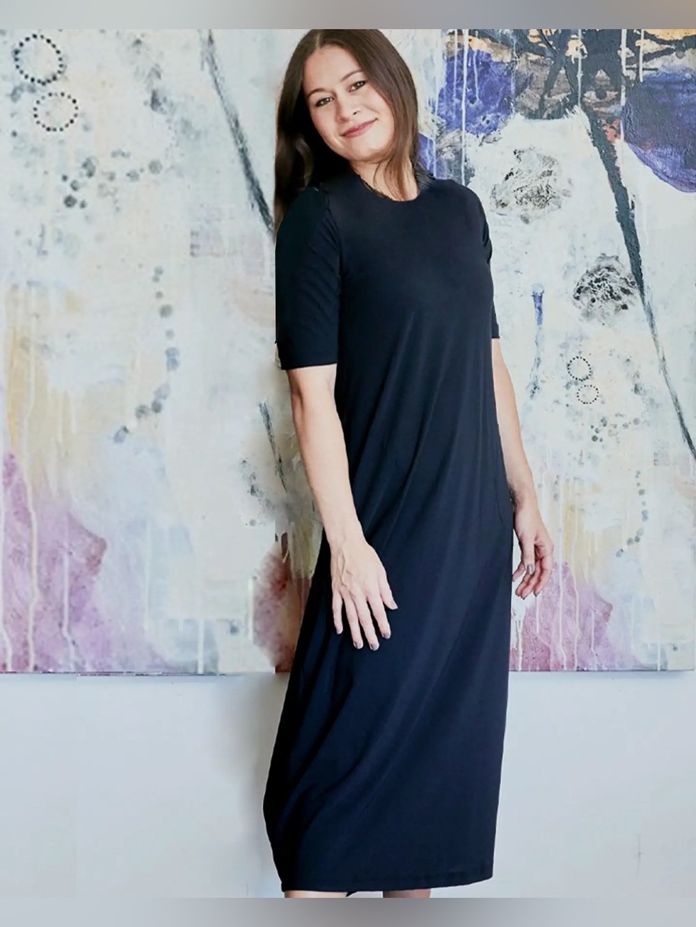 Bryn Walker Phillipa Short Sleeve Maxi Dress with Pockets Black Lagenlook Medium